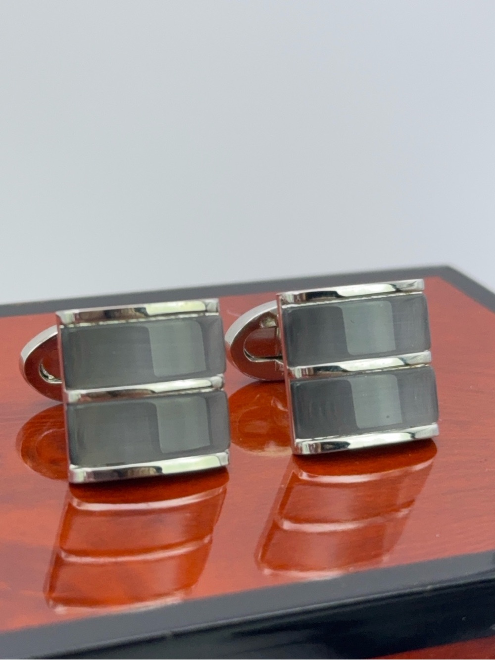 Donald Trump Signature Collection Gray Rectangular Inlay Silver-Tone Cufflinks